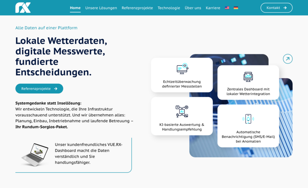 Startseite der Website von RX Watertec – Webdesign mit WordPress und Elementor von Jan Sievers