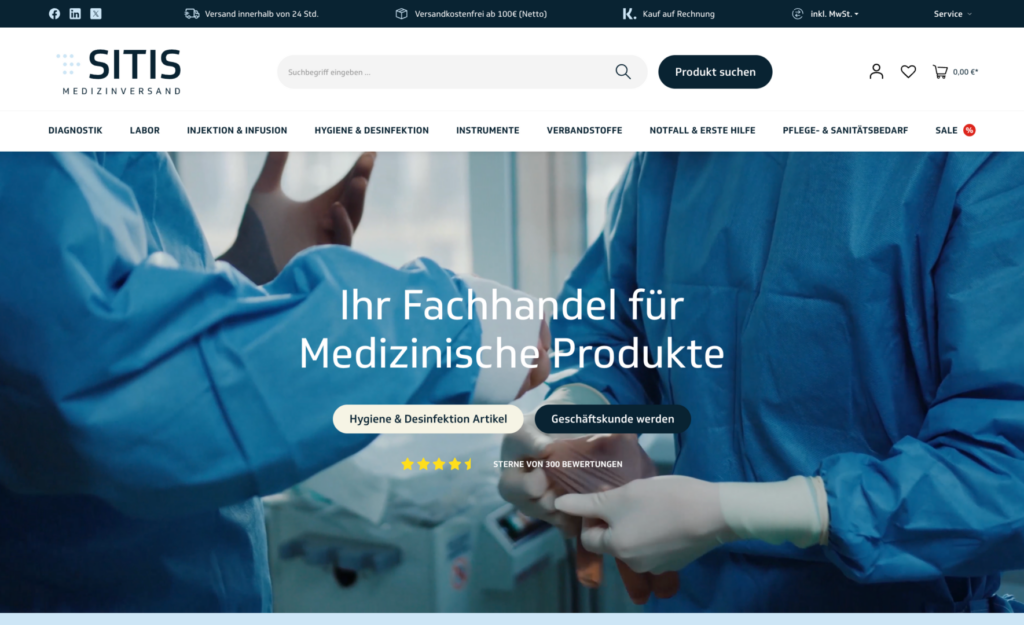 Startseite der Website von Sitis Medizinversand – Corporate Design und Webdesign von Jan Sievers