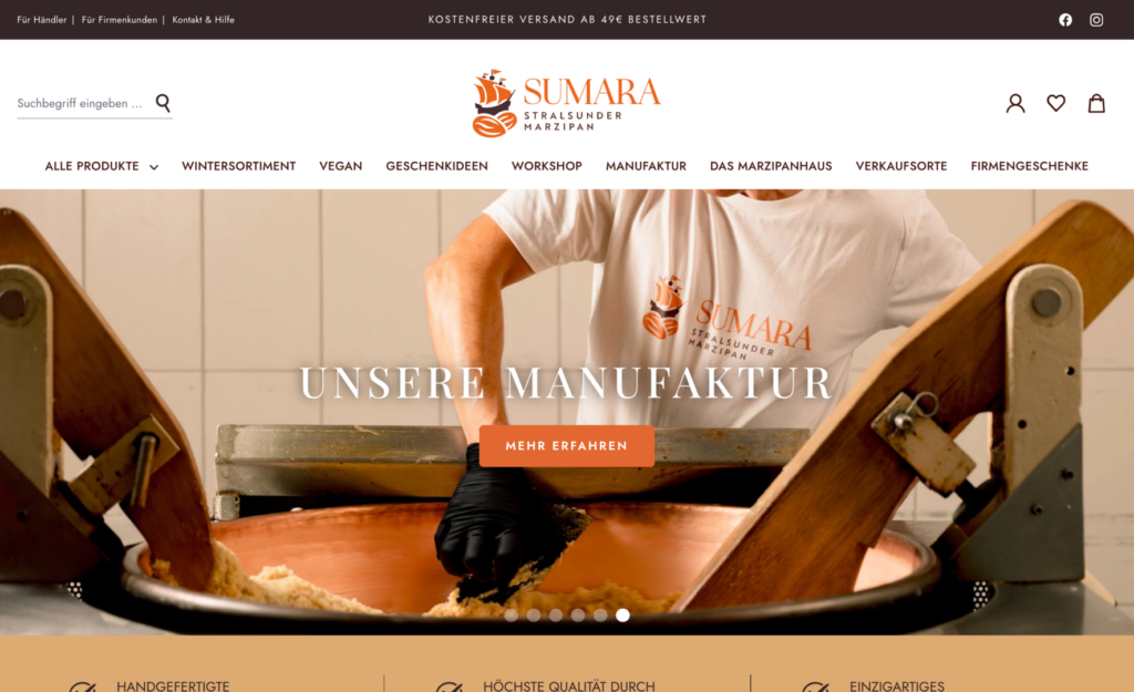 Startseite der Website von Stralsunder Marzipan – Webdesign von Jan Sievers